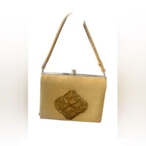 Bijoux Terner Vintage Gold Beaded Satin Purse in excellent condition